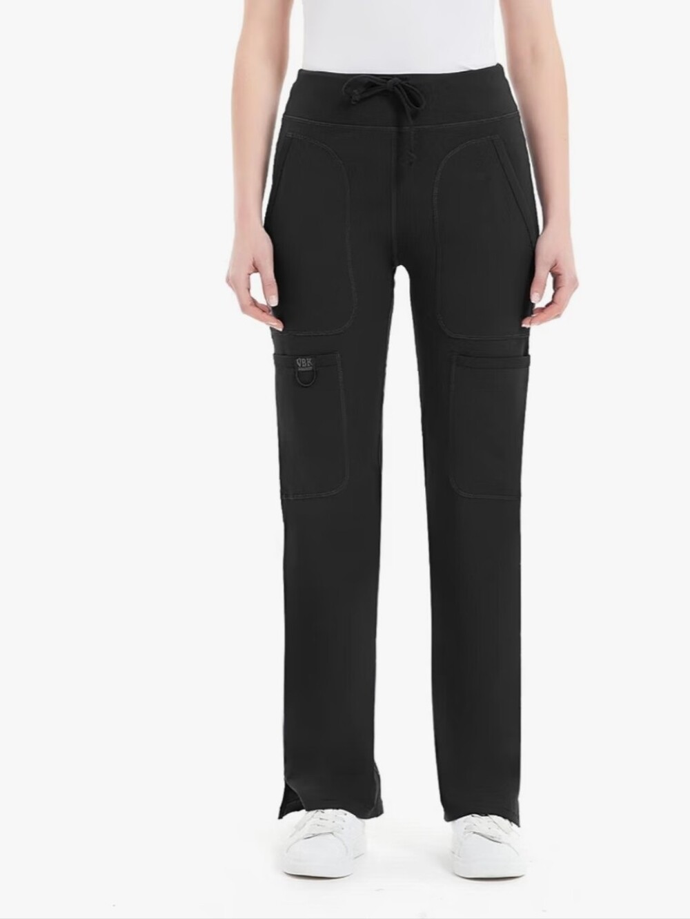 QBK Women's Black Cargo Pocket Yoga Scrub Pants Large New